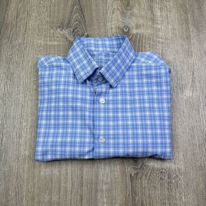 State and Liberty Shirt Mens Large Blue Plaid Performance Long Sleeve Button